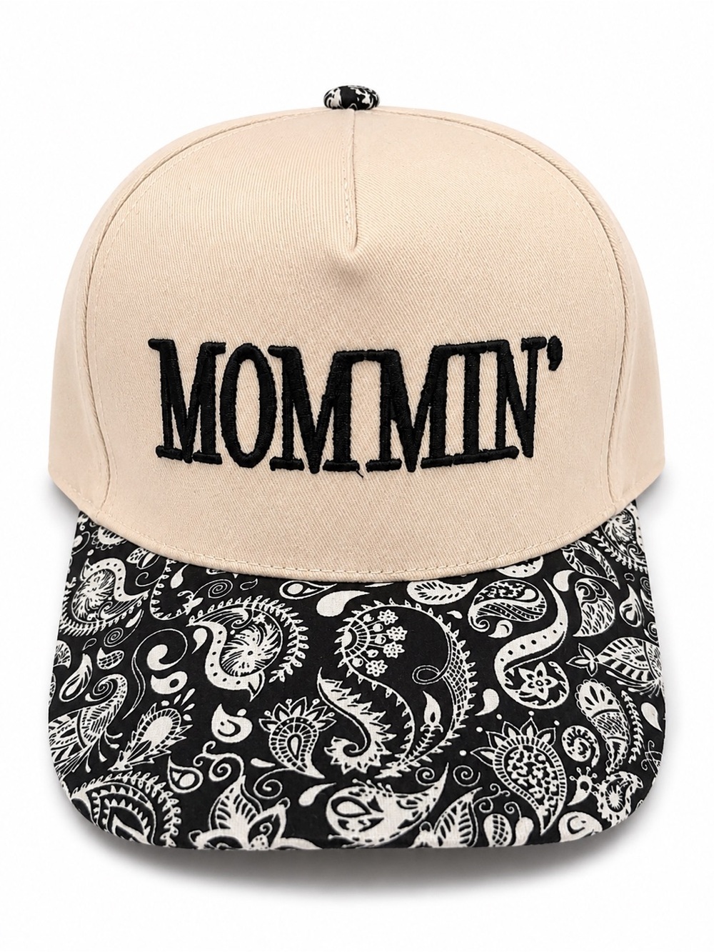 Mommin’ Hat Cream Black Paisley Canvas Back Snapback Mom Baseball Cap NWOT